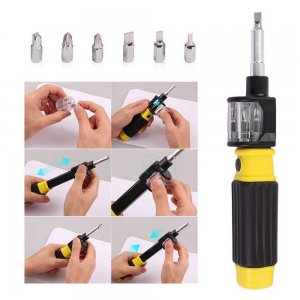 Maintenance tools set for each house (insulating pliers 8 inch + side clippers 6 inch + phone pliers 7 inch + metal meter 8 meters + hammer egg hand wood + putty knife 40 mm + silicone gun 9 inch + TOTAL gaskets + multi-magic screwdriver 6 in 1 )